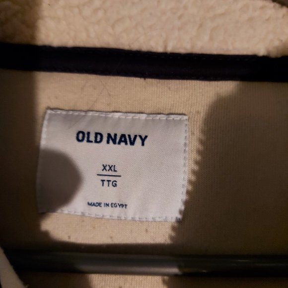 Old Navy - White & Blue Fleece 1/4 Zip Sweater [XXL] 2 pockets - Picture 2 of 3